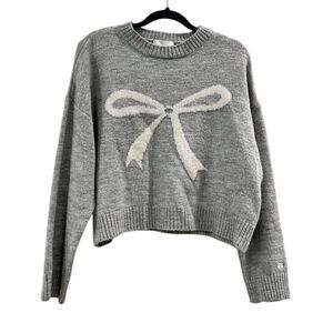 Pacific Republic Women's Gray Bow Knit Pullover Sweater Size L